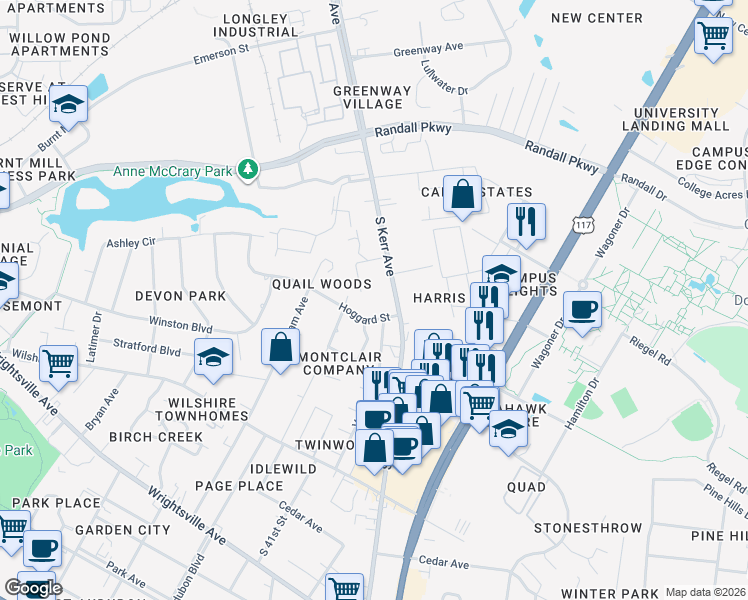 map of restaurants, bars, coffee shops, grocery stores, and more near 4313 Cedarwood Lane in Wilmington