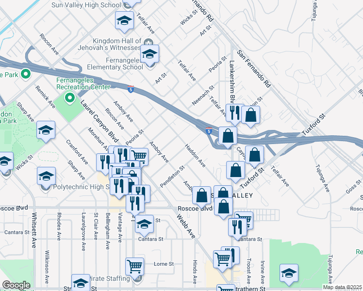 map of restaurants, bars, coffee shops, grocery stores, and more near 11907 Rialto Street in Los Angeles