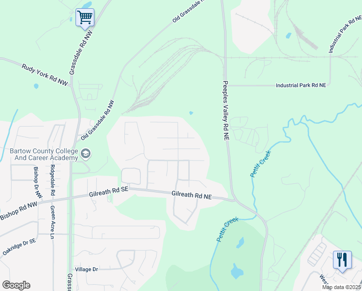 map of restaurants, bars, coffee shops, grocery stores, and more near 101 Wins Walk Northwest in Cartersville