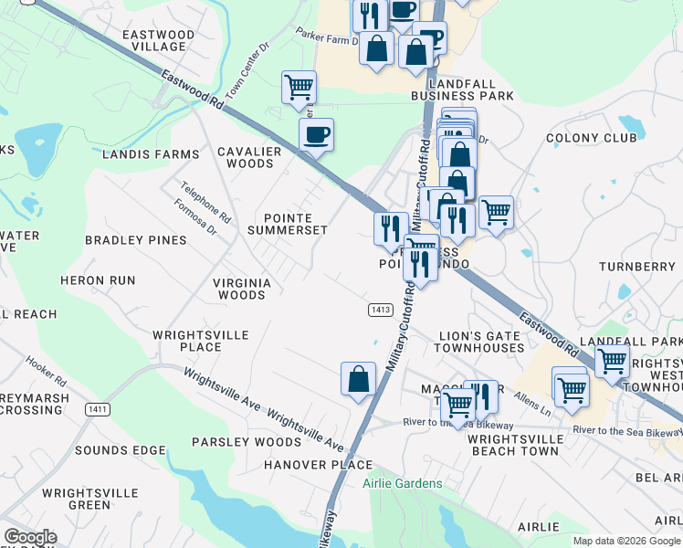 map of restaurants, bars, coffee shops, grocery stores, and more near 1601 Allens Lane in Wilmington