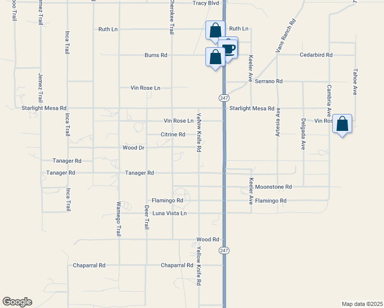 map of restaurants, bars, coffee shops, grocery stores, and more near Yellowknife Road in San Bernardino County