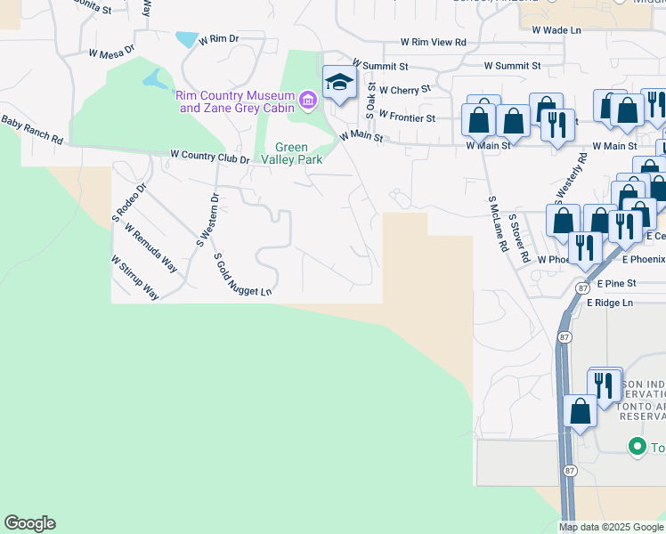 map of restaurants, bars, coffee shops, grocery stores, and more near 909 West Skyline Circle in Payson