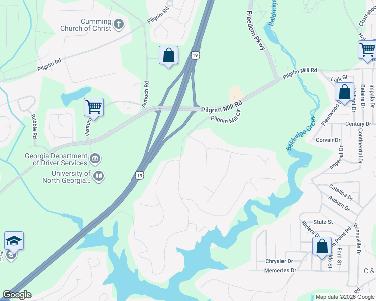 map of restaurants, bars, coffee shops, grocery stores, and more near 1825 Pilgrim Mill Circle in Cumming