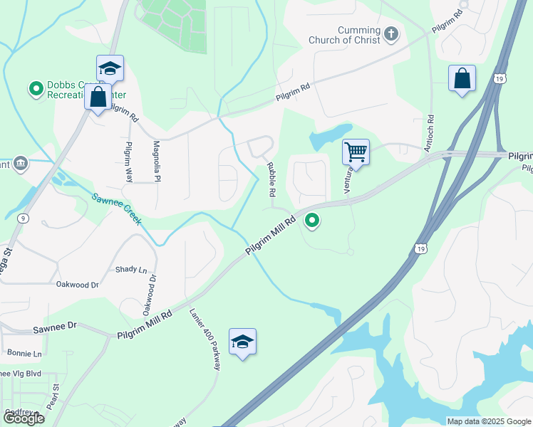 map of restaurants, bars, coffee shops, grocery stores, and more near 1209 Bronze Oak Way in Cumming
