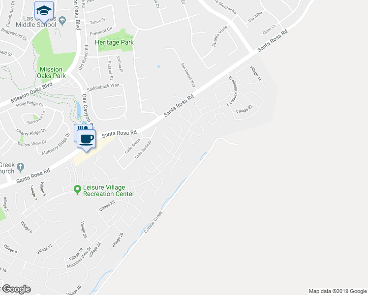 map of restaurants, bars, coffee shops, grocery stores, and more near 34135 Village 34 in Camarillo