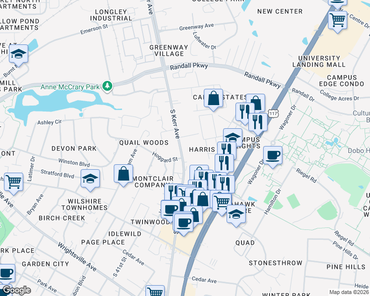 map of restaurants, bars, coffee shops, grocery stores, and more near in Wilmington