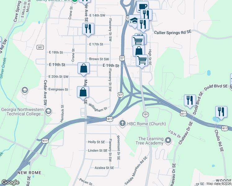 map of restaurants, bars, coffee shops, grocery stores, and more near 111 Hosea Street in Rome