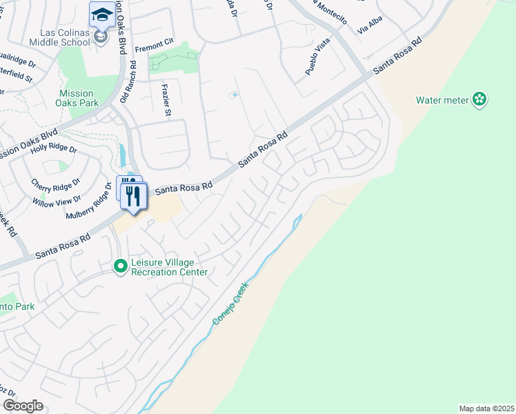 map of restaurants, bars, coffee shops, grocery stores, and more near 33208 Village 33 in Camarillo