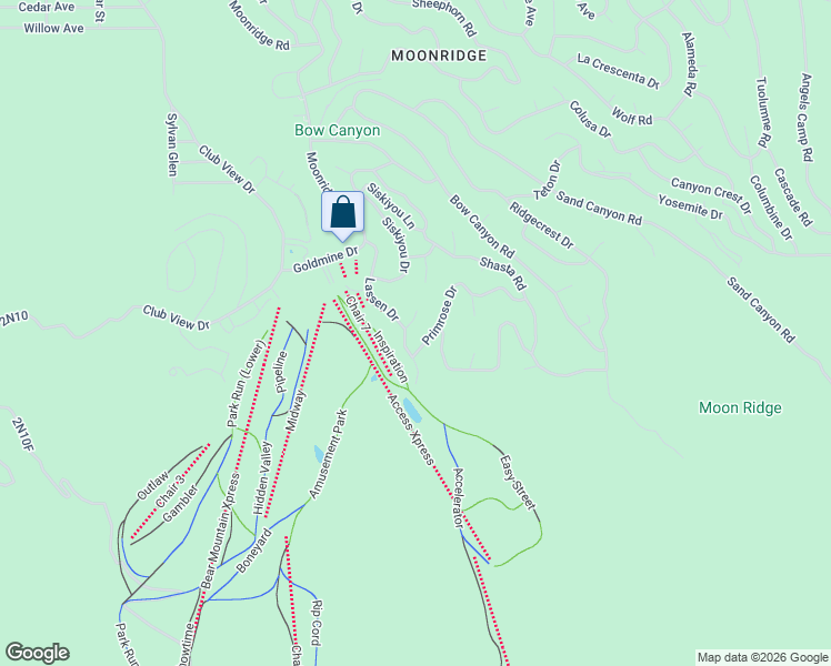 map of restaurants, bars, coffee shops, grocery stores, and more near 1415 Lassen Court in Big Bear Lake
