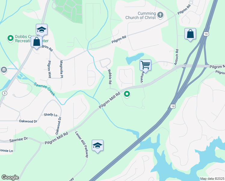 map of restaurants, bars, coffee shops, grocery stores, and more near 1193 Bronze Oak Way in Cumming