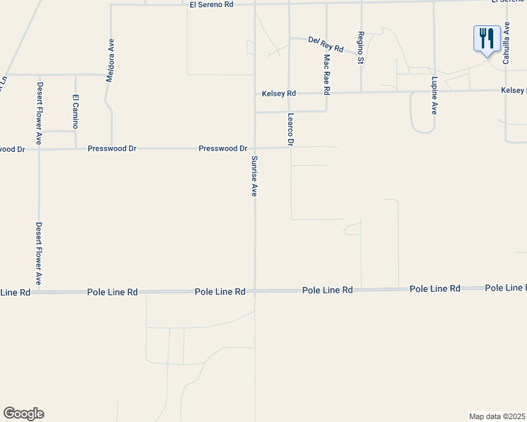 map of restaurants, bars, coffee shops, grocery stores, and more near 1421 Sunrise Avenue in Twentynine Palms