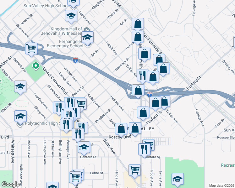 map of restaurants, bars, coffee shops, grocery stores, and more near 11816 Rialto Street in Los Angeles