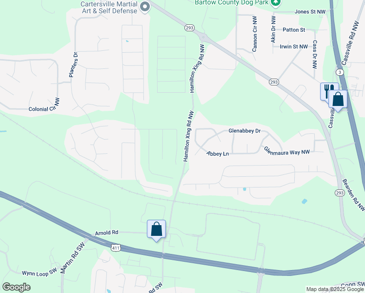 map of restaurants, bars, coffee shops, grocery stores, and more near 147 Andria Way Northwest in Euharlee