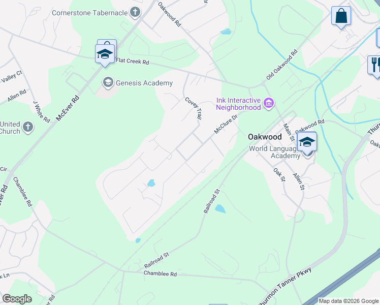 map of restaurants, bars, coffee shops, grocery stores, and more near 4122 McClure Drive in Oakwood