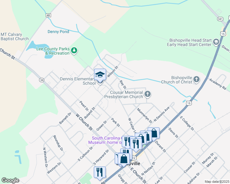 map of restaurants, bars, coffee shops, grocery stores, and more near West Cedar Lane in Bishopville
