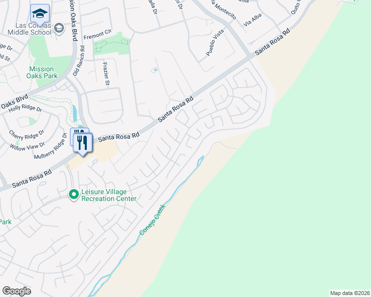 map of restaurants, bars, coffee shops, grocery stores, and more near 38114 Village 38 in Camarillo