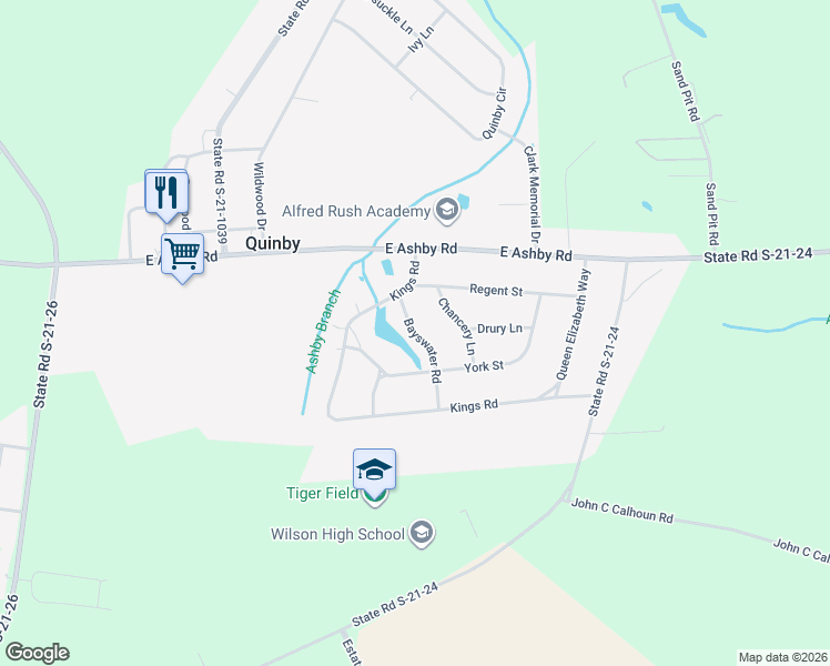 map of restaurants, bars, coffee shops, grocery stores, and more near 6 Bayswater Road in Quinby
