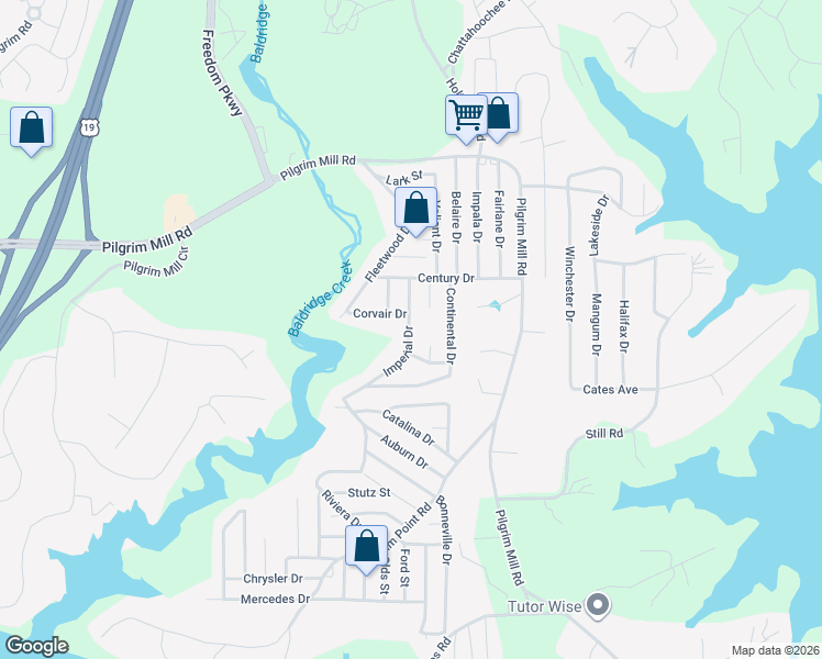 map of restaurants, bars, coffee shops, grocery stores, and more near 2970 Lemans Street in Cumming
