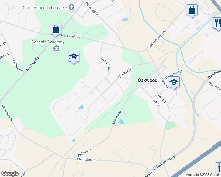 map of restaurants, bars, coffee shops, grocery stores, and more near 4119 McClure Drive in Oakwood