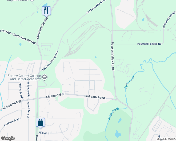 map of restaurants, bars, coffee shops, grocery stores, and more near 39 Summer Place Northwest in Cartersville