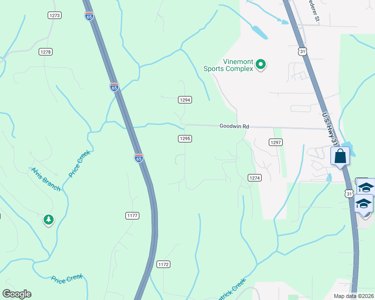 map of restaurants, bars, coffee shops, grocery stores, and more near 765 County Road 1295 in Cullman