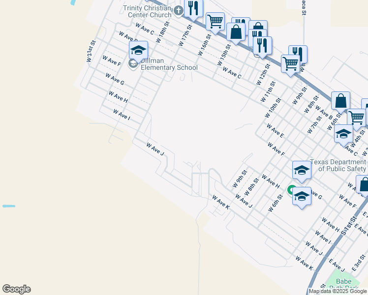 map of restaurants, bars, coffee shops, grocery stores, and more near 37060 West Avenue J in Muleshoe