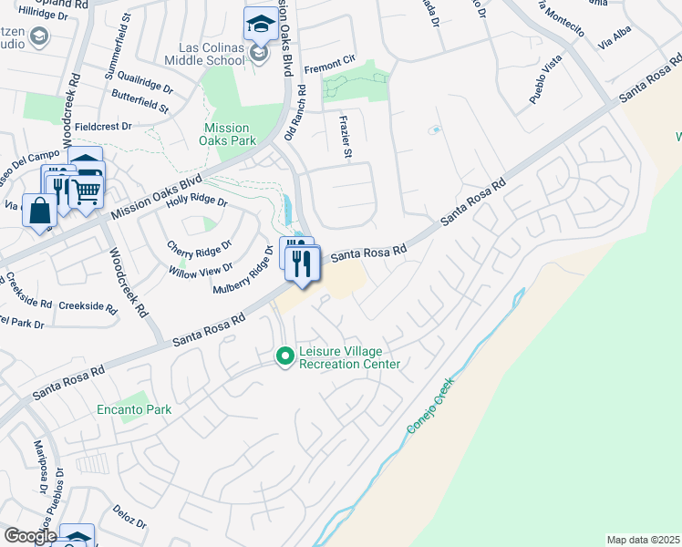 map of restaurants, bars, coffee shops, grocery stores, and more near 6000 Santa Rosa Road in Camarillo