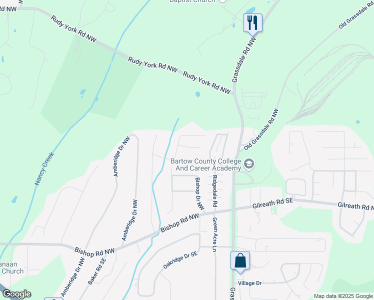 map of restaurants, bars, coffee shops, grocery stores, and more near 11 Fox Hill Drive in Cartersville