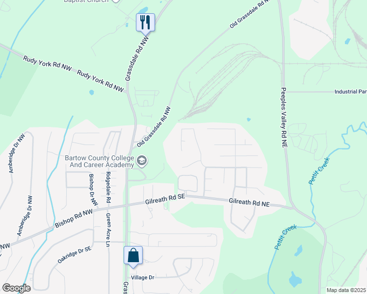 map of restaurants, bars, coffee shops, grocery stores, and more near 117 Cottage Walk Northwest in Cartersville