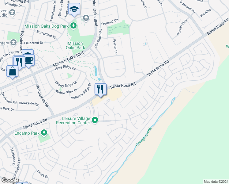 map of restaurants, bars, coffee shops, grocery stores, and more near 6000 Santa Rosa Road in Camarillo