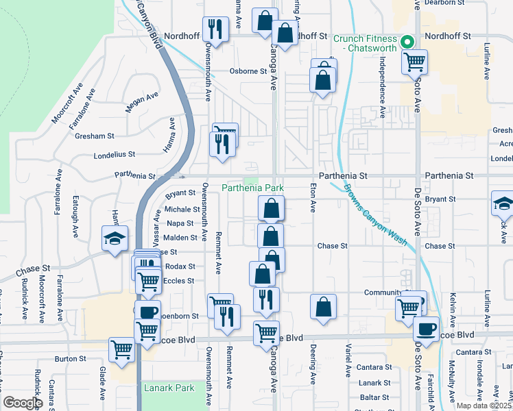 map of restaurants, bars, coffee shops, grocery stores, and more near 8600 International Avenue in Los Angeles