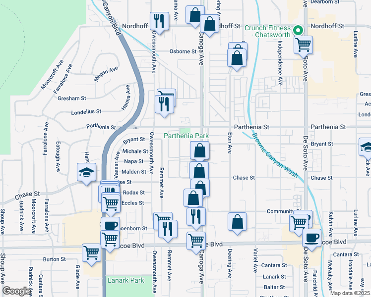 map of restaurants, bars, coffee shops, grocery stores, and more near 8600 International Avenue in Los Angeles