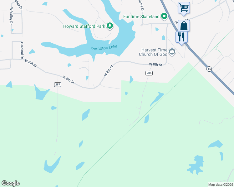map of restaurants, bars, coffee shops, grocery stores, and more near 347 Stanley St in Pontotoc