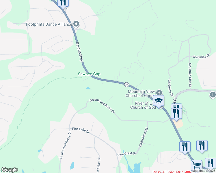 map of restaurants, bars, coffee shops, grocery stores, and more near 823 Canton Highway in Cumming