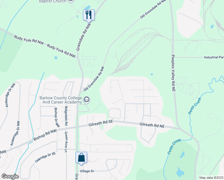 map of restaurants, bars, coffee shops, grocery stores, and more near 113 Cottage Walk Northwest in Cartersville