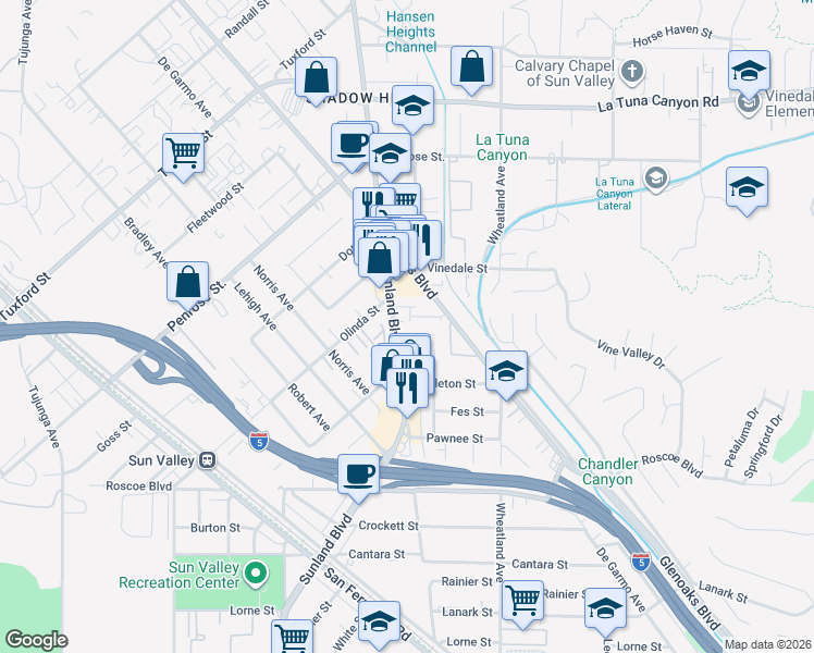 map of restaurants, bars, coffee shops, grocery stores, and more near in Los Angeles
