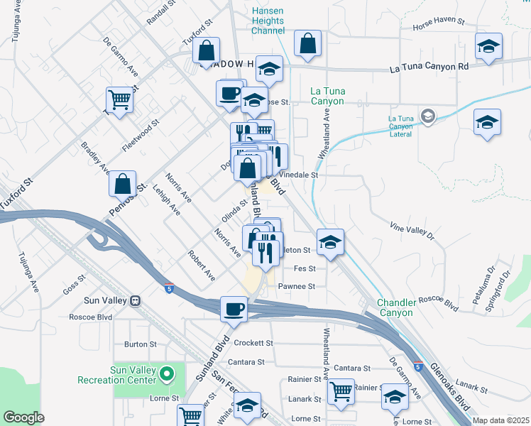 map of restaurants, bars, coffee shops, grocery stores, and more near 10749 New Haven Street in Los Angeles