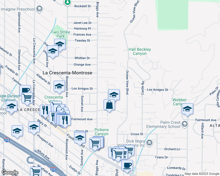 map of restaurants, bars, coffee shops, grocery stores, and more near 4914 El Sereno Avenue in La Crescenta-Montrose