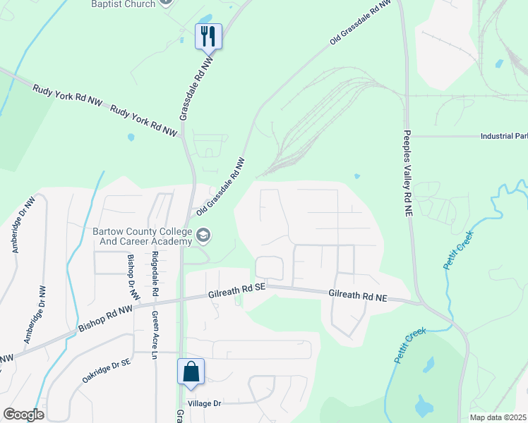 map of restaurants, bars, coffee shops, grocery stores, and more near 113 Cottage Walk Northwest in Cartersville