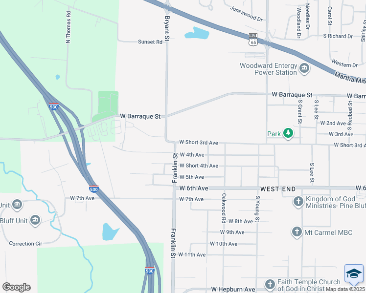 map of restaurants, bars, coffee shops, grocery stores, and more near 5812 West Short 3rd Avenue in Pine Bluff