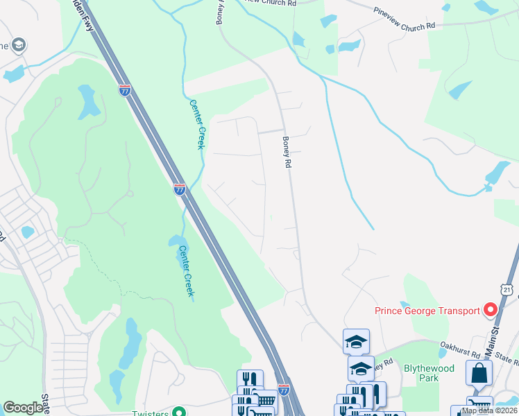 map of restaurants, bars, coffee shops, grocery stores, and more near 348 Blythe Creek Drive in Blythewood