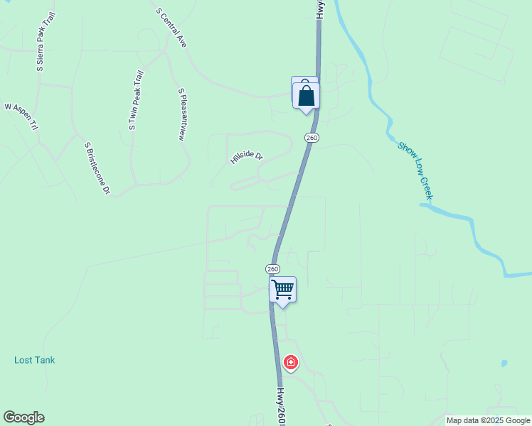 map of restaurants, bars, coffee shops, grocery stores, and more near 2521 Marshalls Run in Show Low