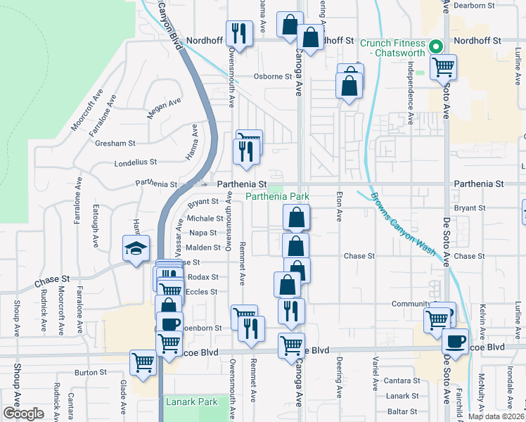 map of restaurants, bars, coffee shops, grocery stores, and more near 8601 International Avenue in Los Angeles