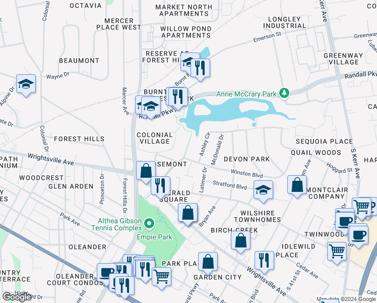 map of restaurants, bars, coffee shops, grocery stores, and more near 621 Rosemont Avenue in Wilmington