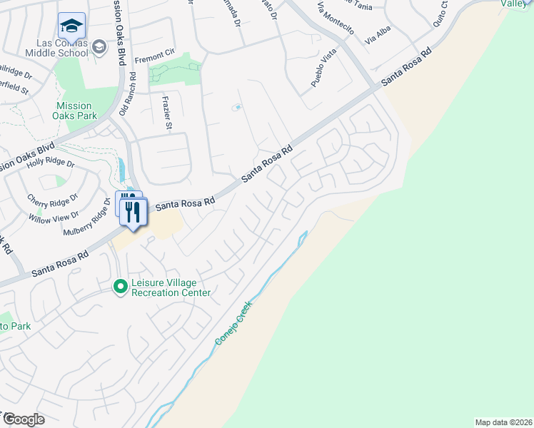 map of restaurants, bars, coffee shops, grocery stores, and more near 35107 Village 35 in Camarillo