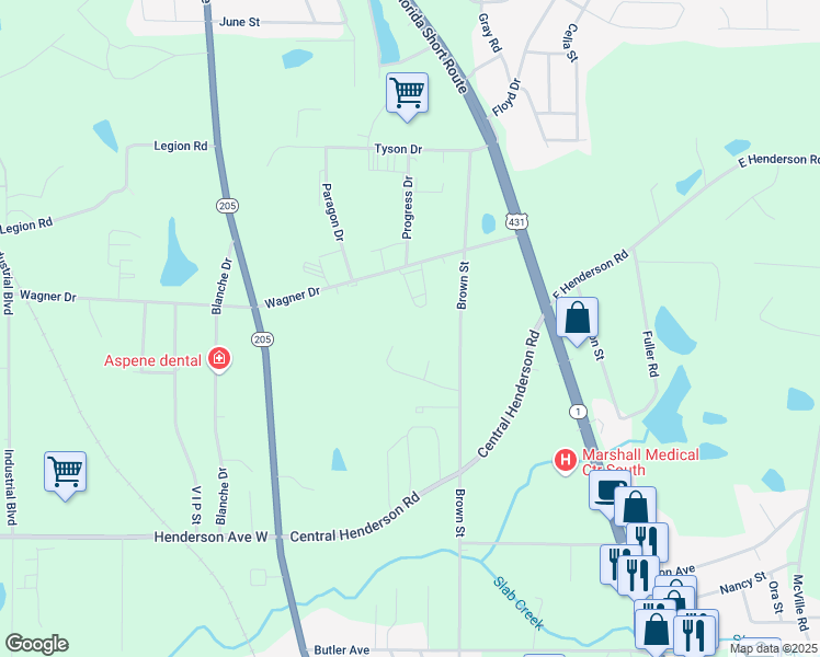 map of restaurants, bars, coffee shops, grocery stores, and more near 1618 Wagner Drive in Boaz