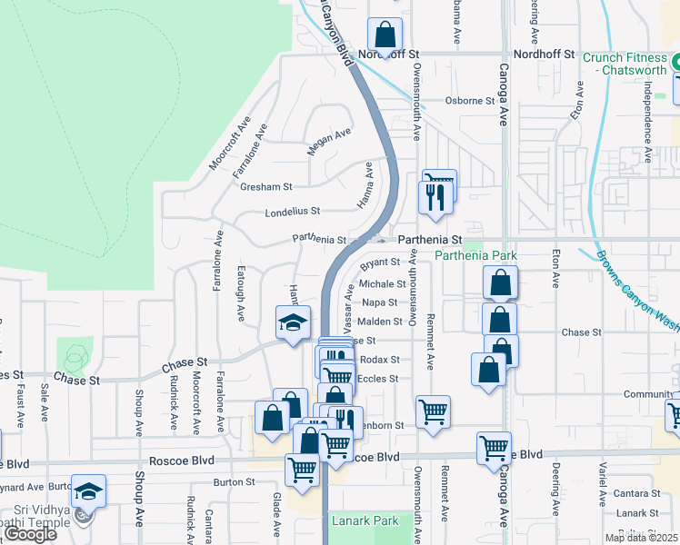 map of restaurants, bars, coffee shops, grocery stores, and more near 8606 California 27 in Los Angeles