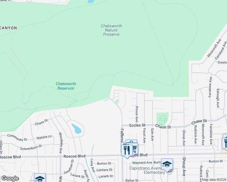 map of restaurants, bars, coffee shops, grocery stores, and more near 8565 North Walnut Way in Los Angeles