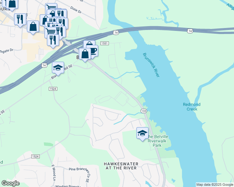map of restaurants, bars, coffee shops, grocery stores, and more near 1008 Broadbank Dr in Leland