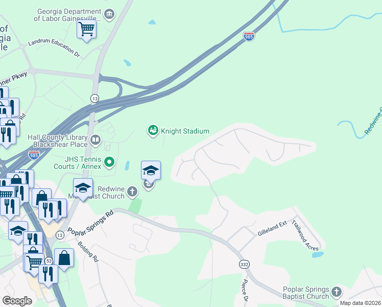 map of restaurants, bars, coffee shops, grocery stores, and more near 3709 Amberleigh Trace in Gainesville